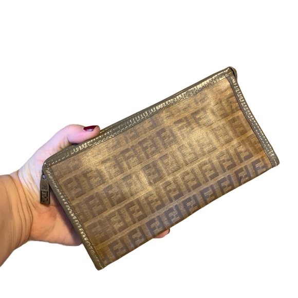 VINTAGE FENDI ZUCCHINO SMALL CLUTCH/COSMETIC BAG COATED CANVAS & LEATHER - Picture 6 of 13